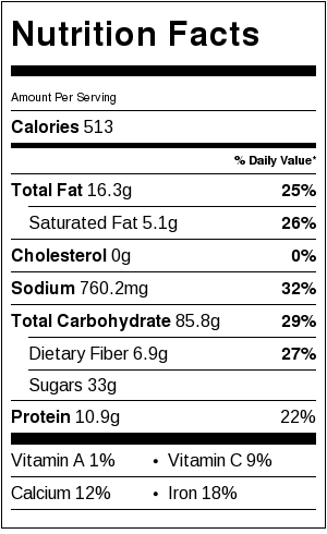 Asian Alfredo Noodles Nutrition Label