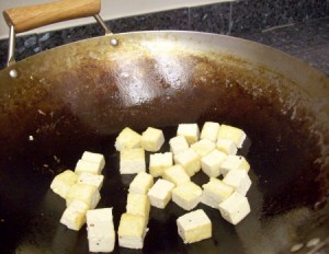 Browning Tofu in Wok