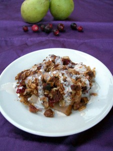 Cranberry Pear Crisp with Vanilla Drizzle (Vegan)