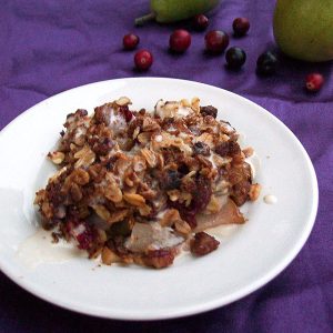 Cranberry Pear Crisp with Vanilla Drizzle (Vegan)